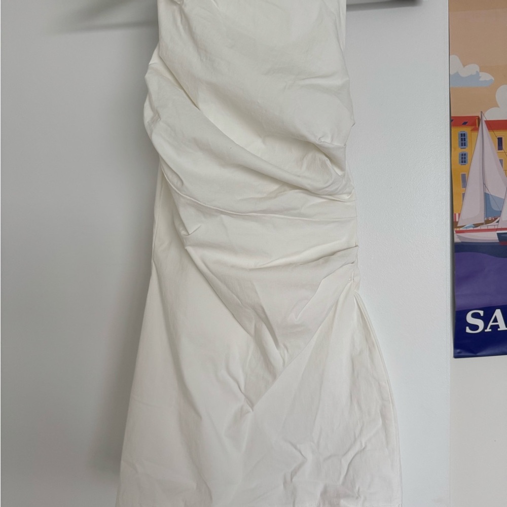 Zara White Ruched Mini Dress